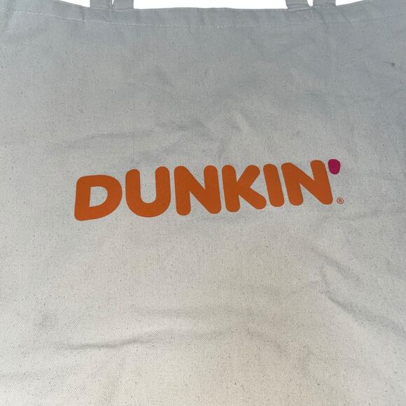 Dunkin Donuts Tote Bag Canvas Large Carry On 100% Cotton Coffee Cream Orange - Picture 4 of 10